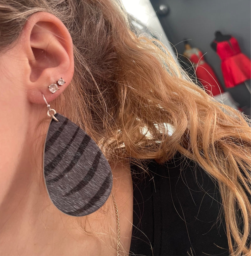 Grey & Black Zebra Earrings
