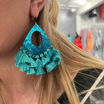 Teal Glitter Tassel Earrings