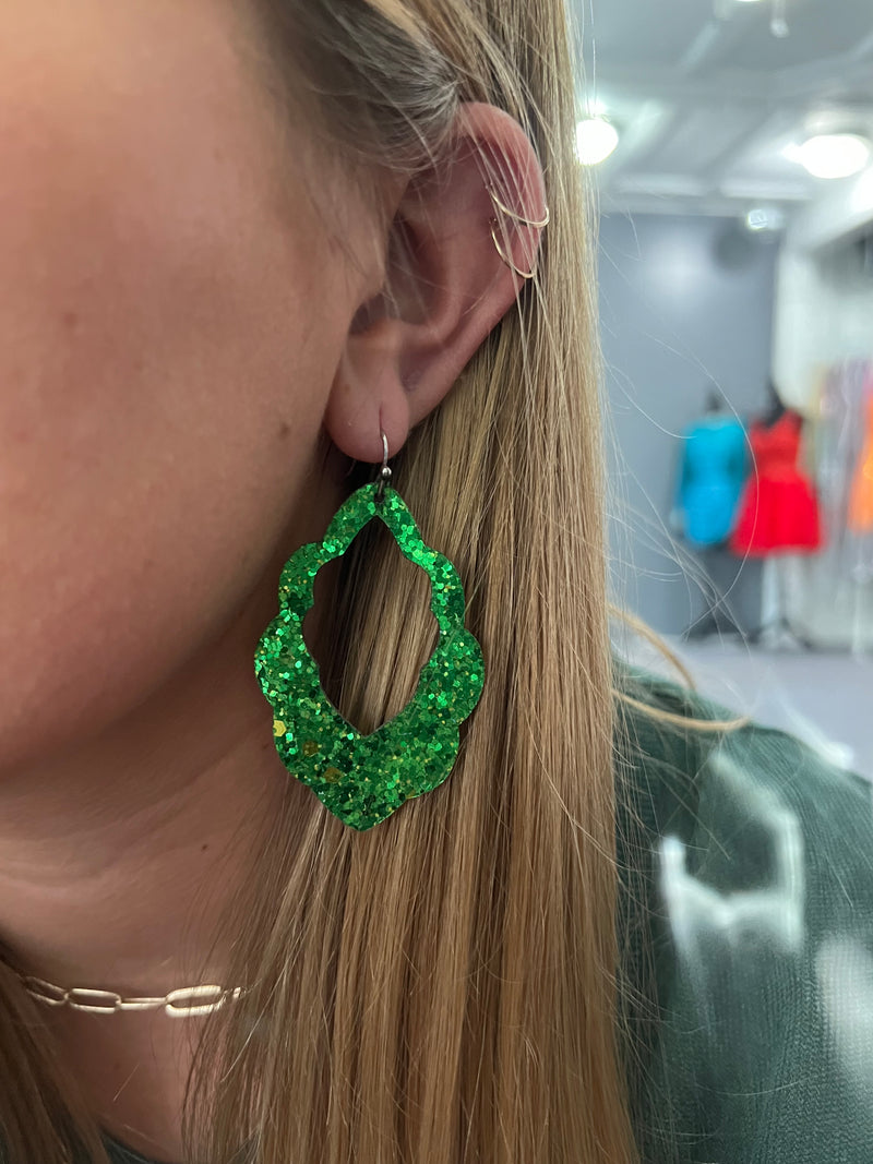 Green Glitter Earrings