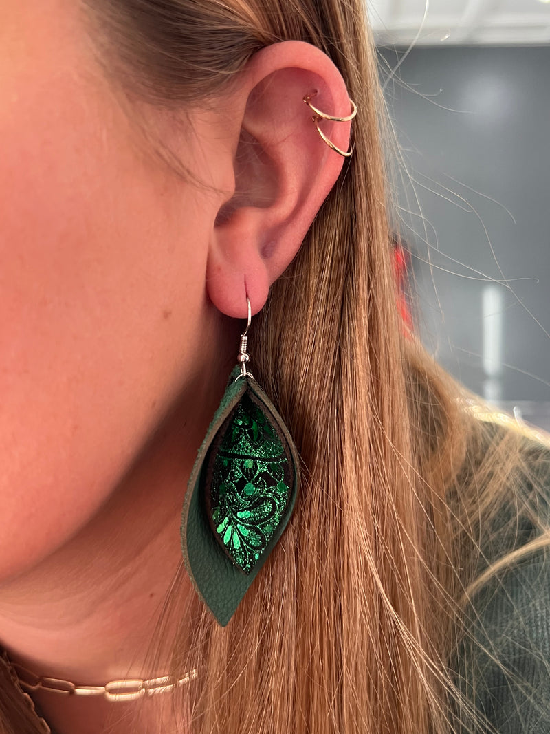Green Leather Earrings