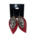 Leather Leopard Earrings - Red