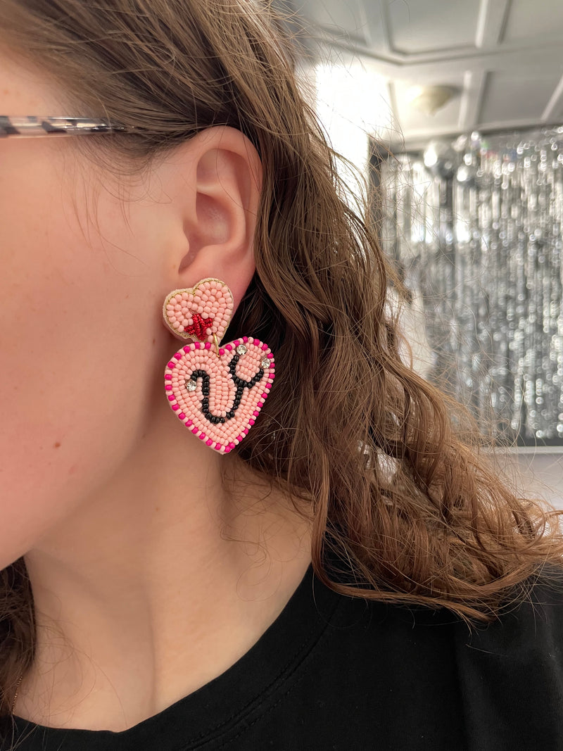 Pink Heart Stethoscope Earrings