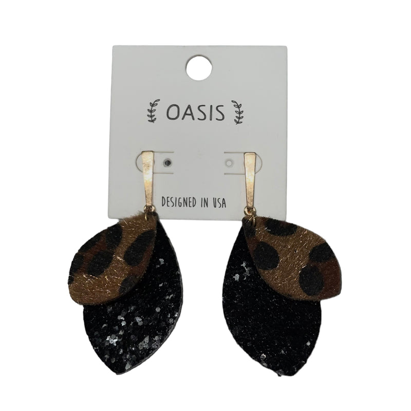 Sparkly Black/Leopard Earrings