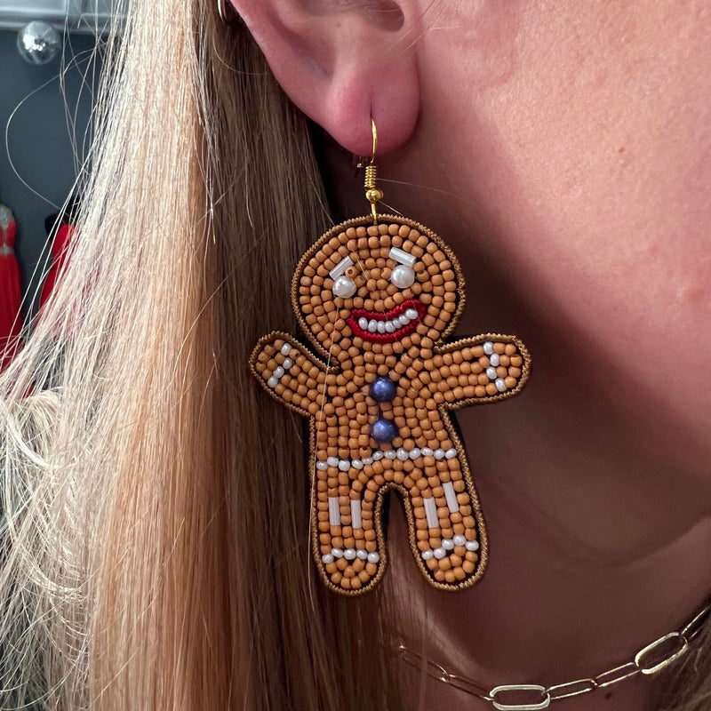 Beaded Gingerbread Man Earrings
