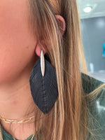 Leather Navy Feather Earrings