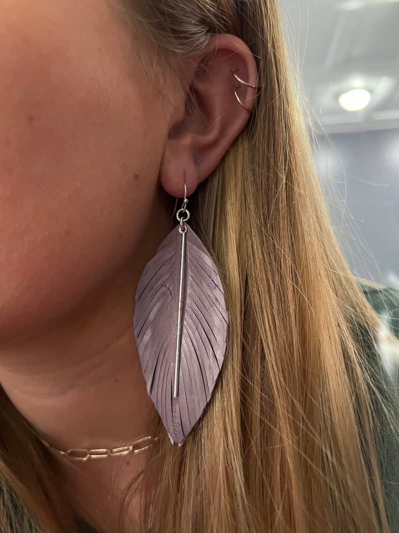 Light Purple Leather/Metal Earrings