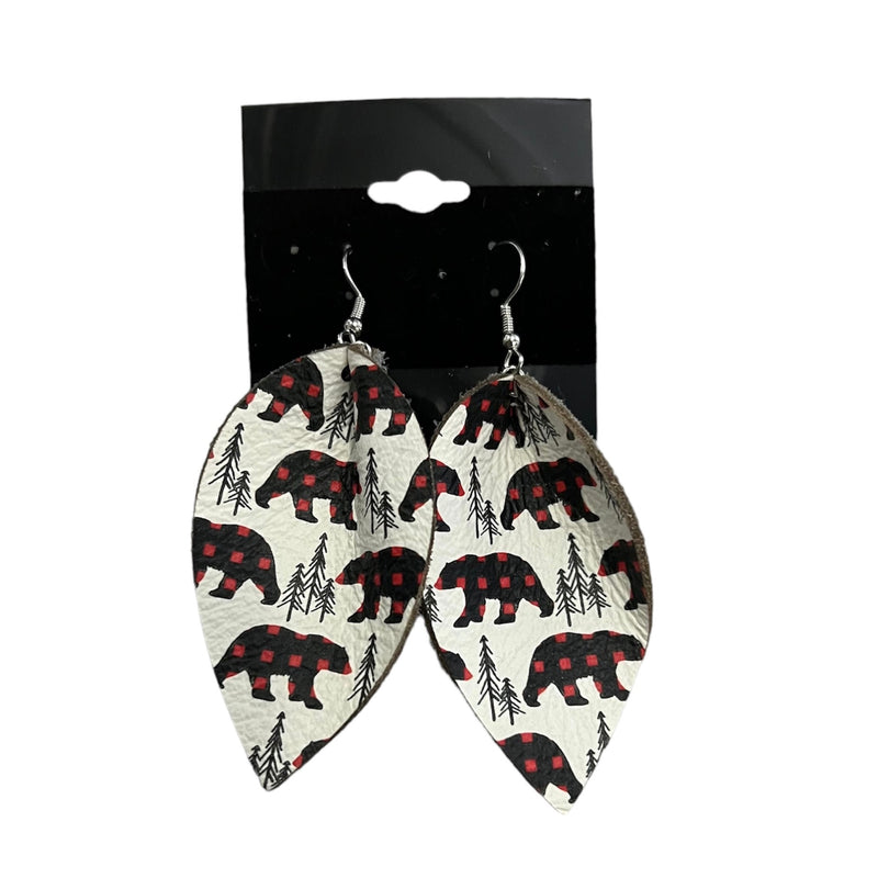 Red Buffalo Plaid Bear Earrings