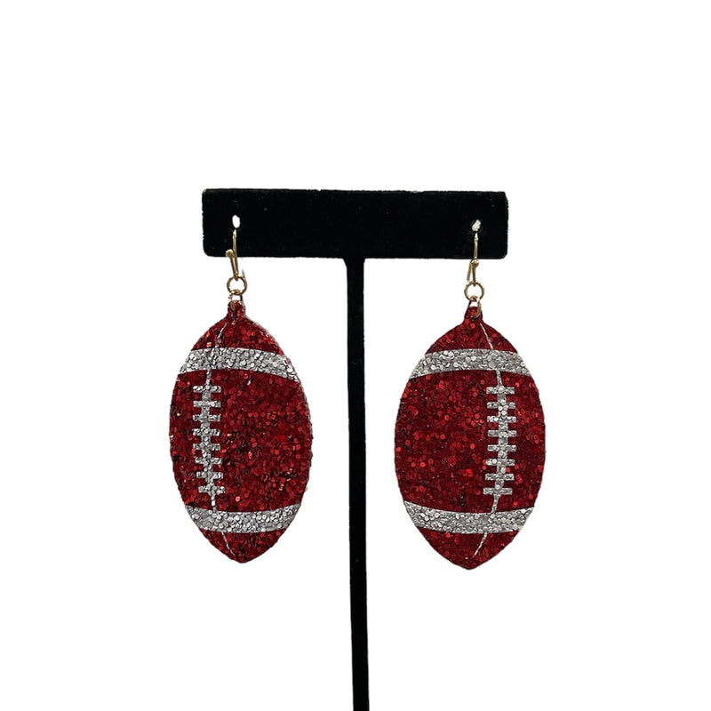 Red Glitter Football Earrings