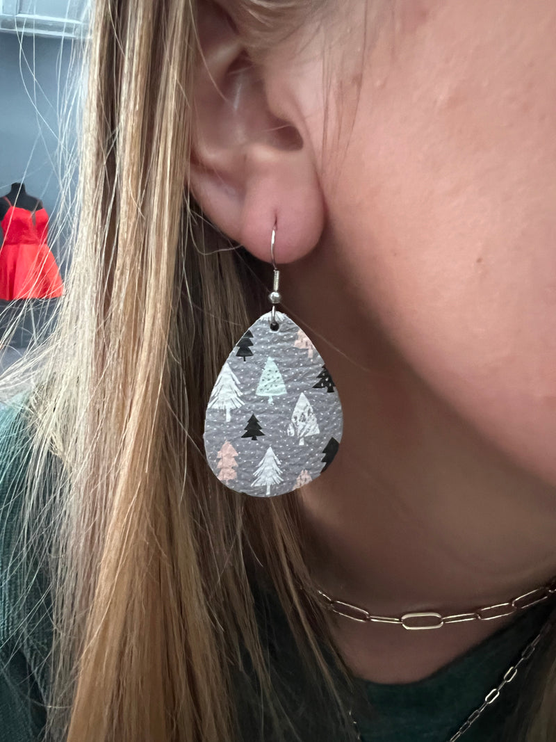 Grey Christmas Tree Earrings