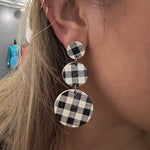 Black & White Plaid Three Tier Round Earrings