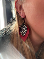Leather Leopard Earrings - Red