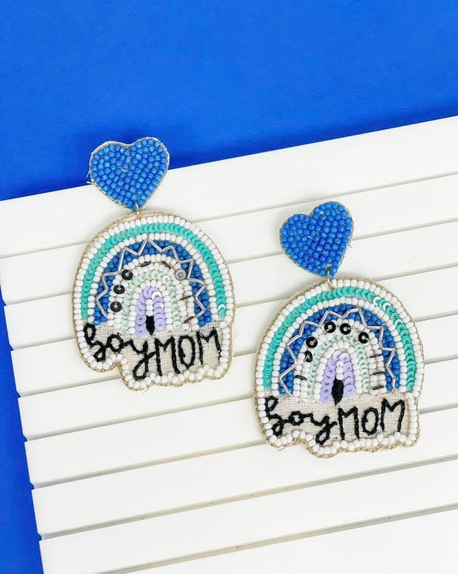 “Boy Mom” Beaded Earrings