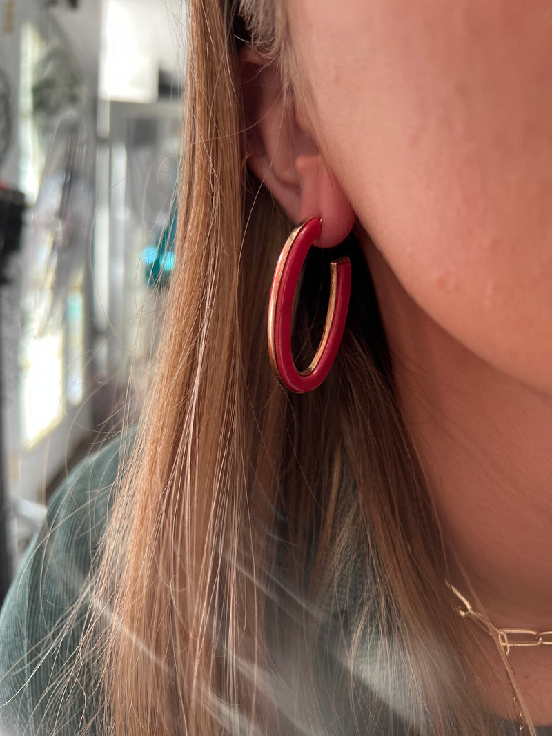 Pink Oval Hoop Earrings