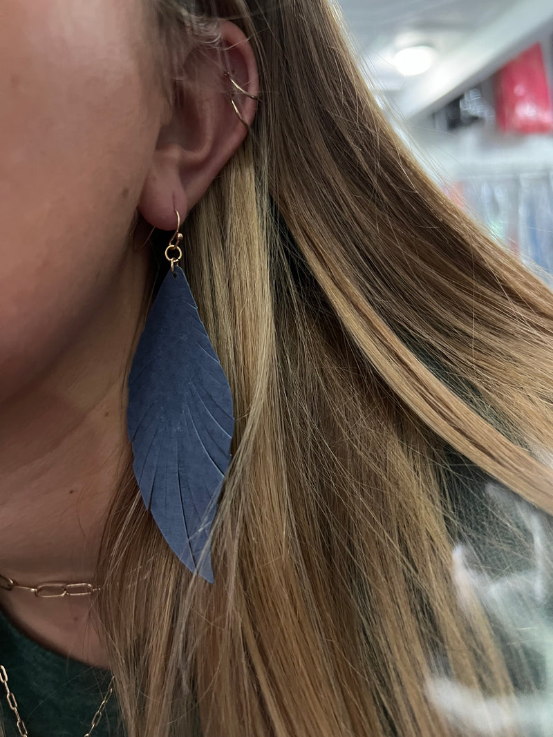 Navy Feather Earrings
