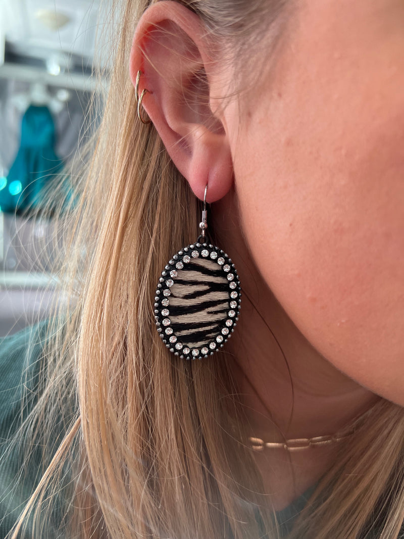 Rhinestone Zebra Earrings