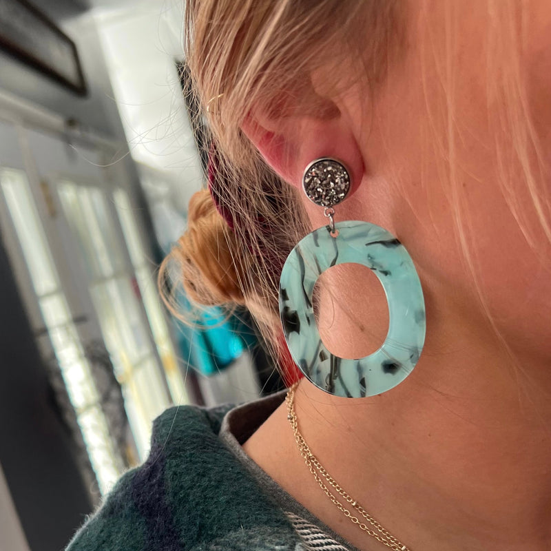 Teal & Gray Marble Earrings