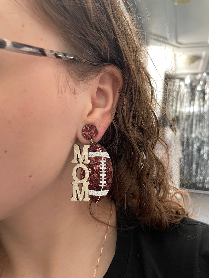 Glitter Football Mom Earrings