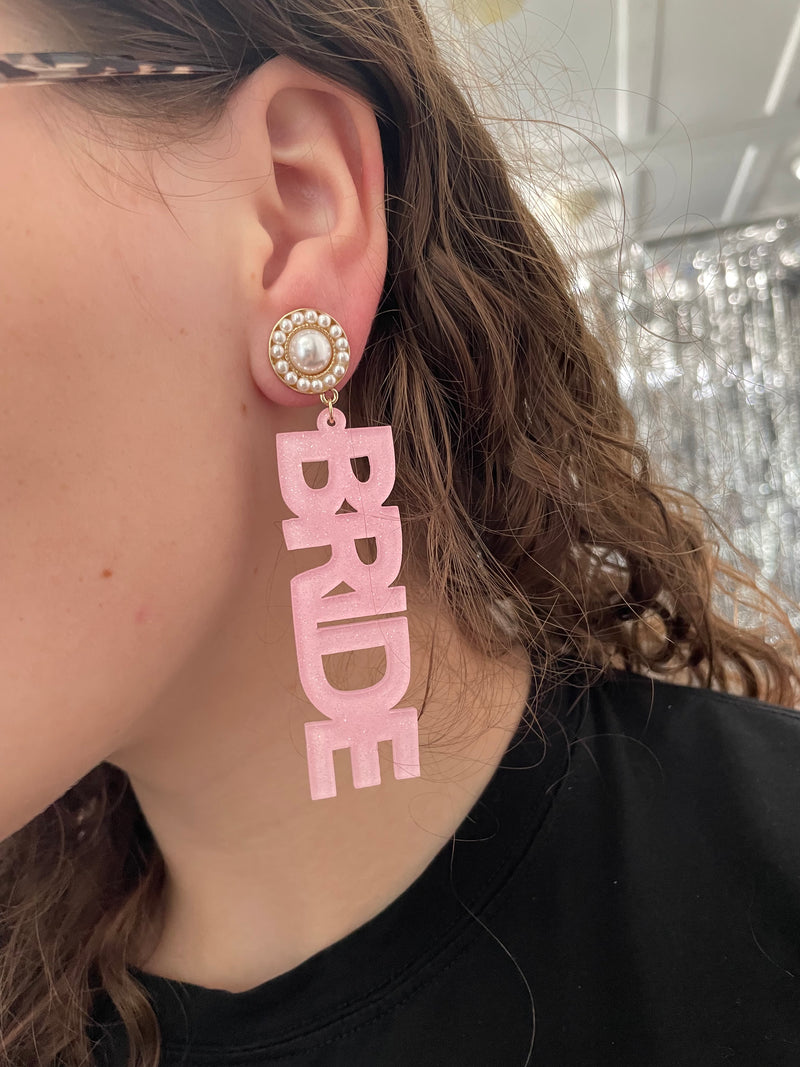 Pink “BRIDE” Earrings