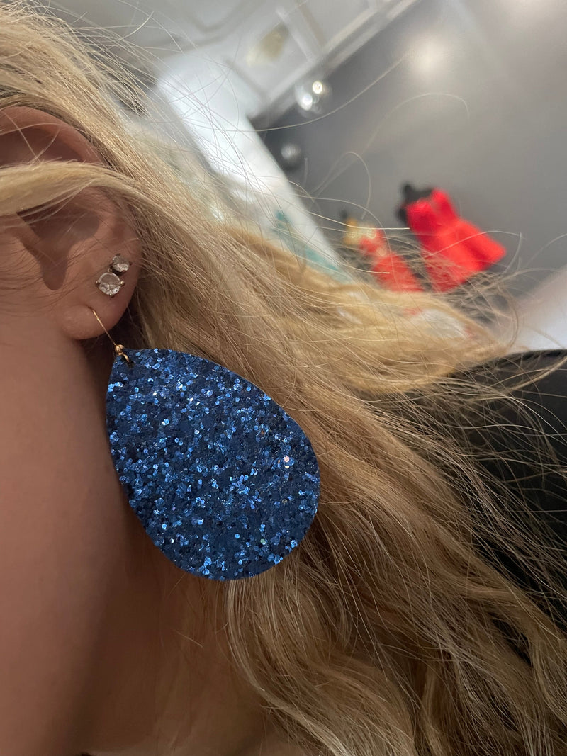 Blue Glitter Teardrop Earrings