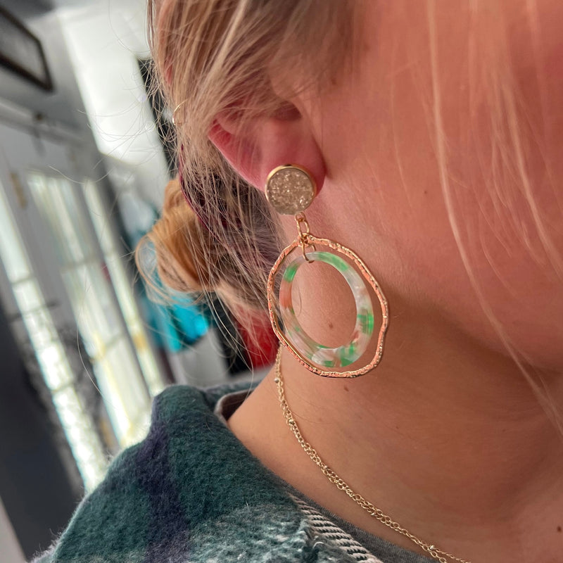 Gold w/ Neon Marbling Earrings