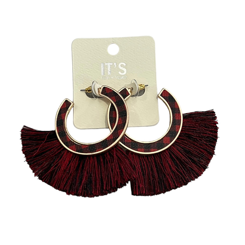 Red Buffalo Plaid Tassel Earrings