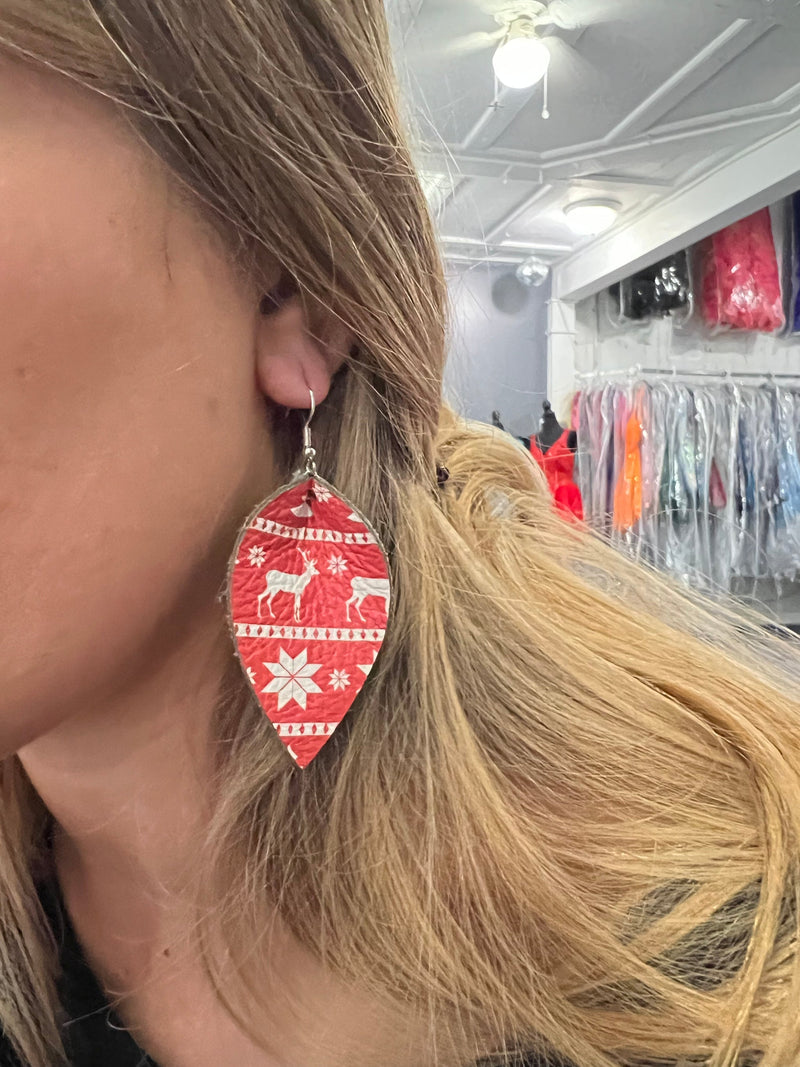 Red Christmas Pattern Earrings