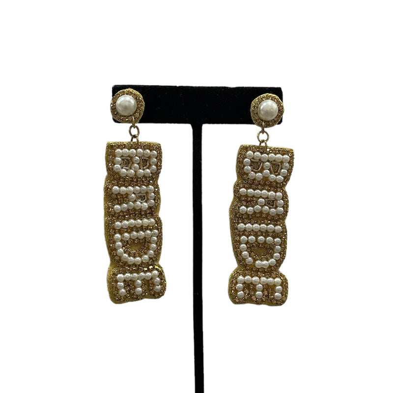 Gold Beaded “Bride” Earrings