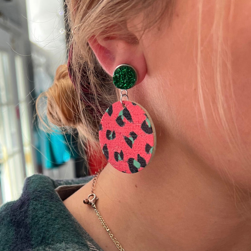 Neon Pink & Green Cheetah Earrings