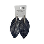 Leather Navy Feather Earrings