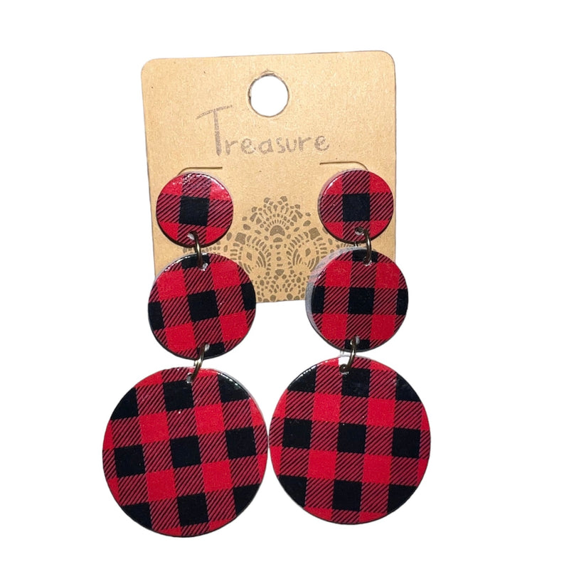 Red Buffalo Plaid 3 Tier Earrings