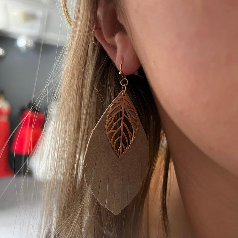 Metal Leaf Feather Earrings