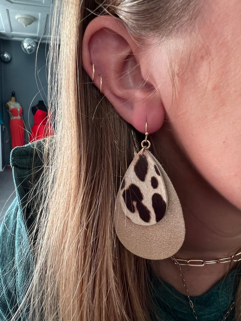 Light Leopard/Gold Leather Earrings