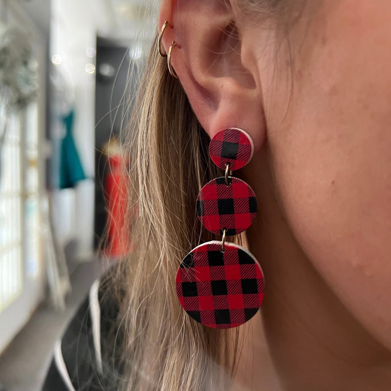 Red Buffalo Plaid 3 Tier Earrings