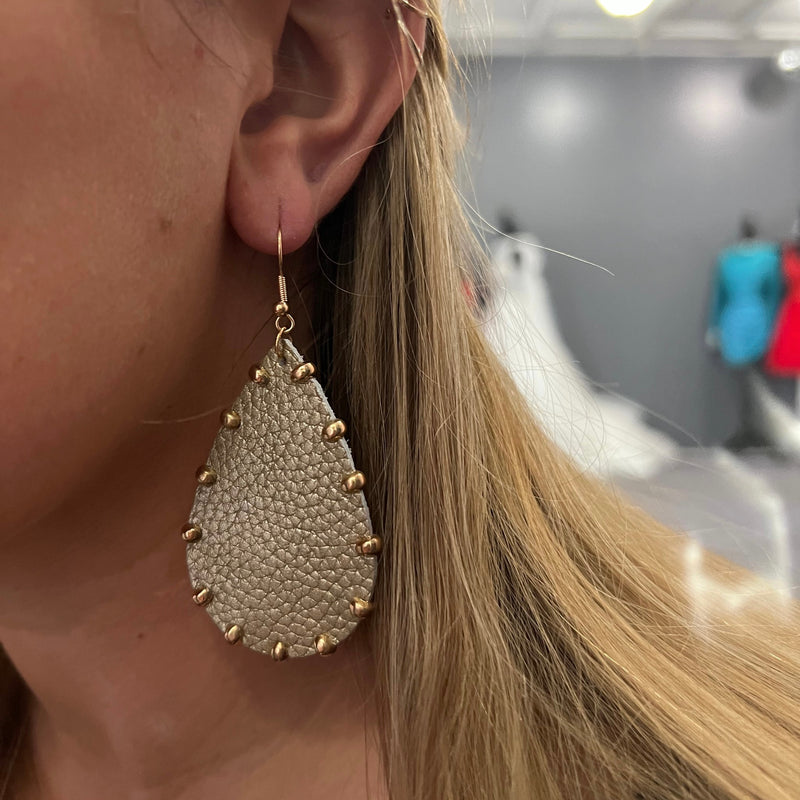 Gold Studded Leather Earrings