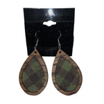 Wooden Green Plaid Earrings