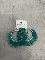 Teal Feather Hoops