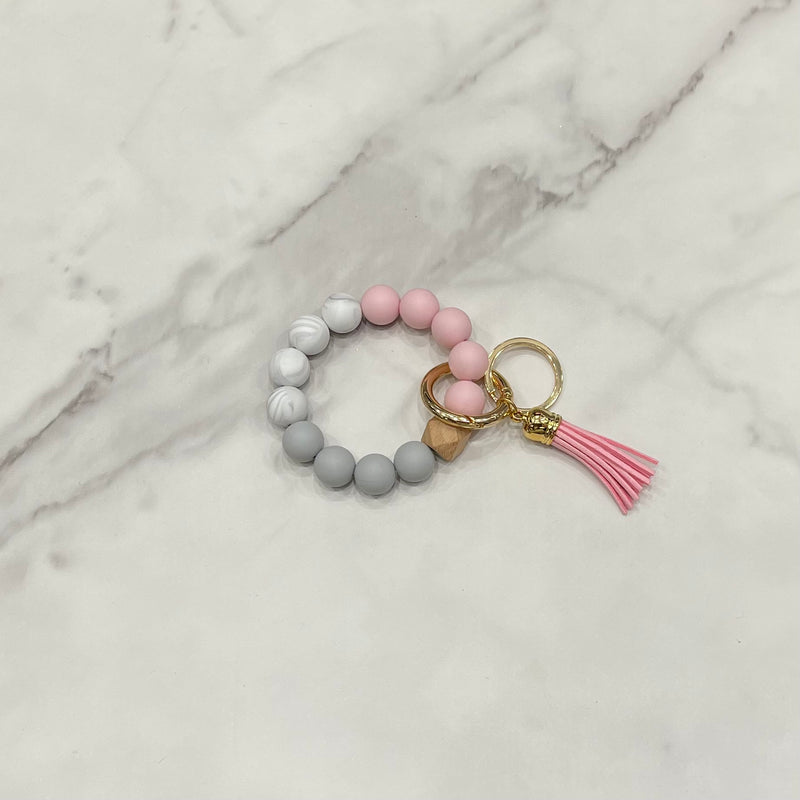 Baby Pink/Marble Silicone Bead Bangle Keychain