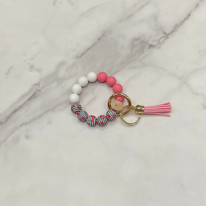 Cherry/Pink Silicone Bead Bangle Keychain
