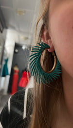 Teal Feather Hoops