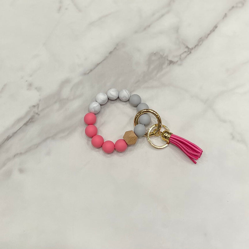 Hot Pink Silicone Bead Bangle Keychain